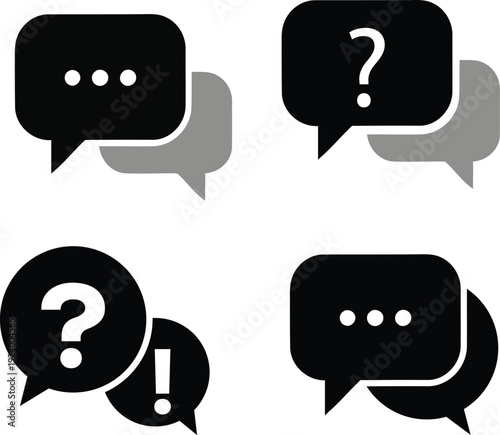Speech bubbles with question marks and ellipses