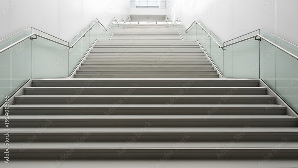 Fototapeta premium Architectural stairway design with glass railings in minimalist structure