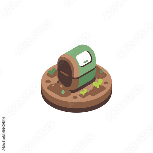 Compost Bin Isometric Vector Diorama