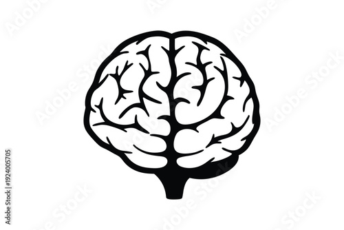 Silhouette of a human brain with details of fissures are prominent, shown in black