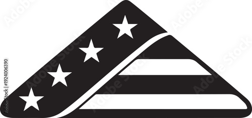 Vector illustration of a folded American flag triangle featuring a solid black silhouette with stars and stripes, ideal for memorial day, military funeral, and patriotic veteran symbols.