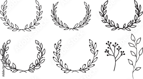 Hand Drawn Laurel Wreath and Botanical Branch Vector Collection 