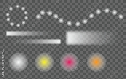 Light elements isolated on transparent background various light sources and beams