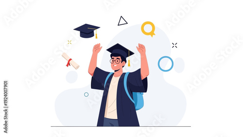 Happy Graduate Celebrating Graduation Day with Diploma and Cap