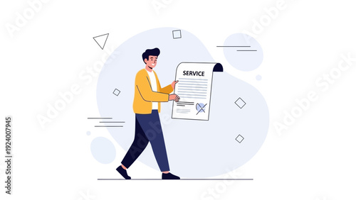 Man holding a service contract document, illustrating business agreement and professional service.