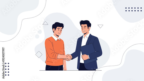 Business handshake, two men making a deal with a modern flat illustration style