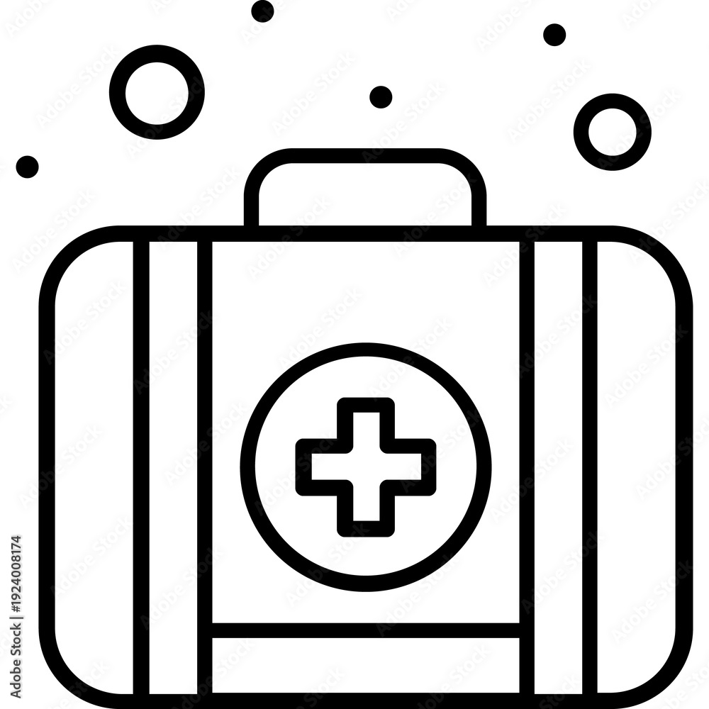Obraz premium A medical kit bag with a cross symbol in outline style, shown from a front angle, representing first aid, emergency care, and healthcare services.