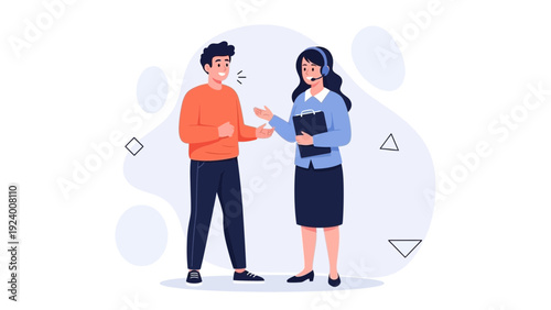 Customer service, support agent helping man, communication, consultation