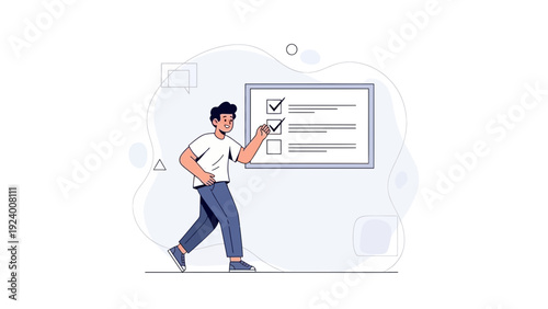 Man checking off task on a to-do list, planning and organization concept