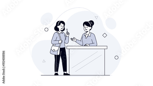 Customer Service Interaction: Woman at Reception Desk Getting Assistance
