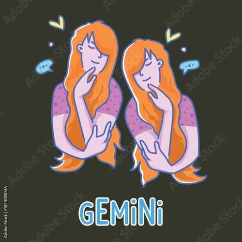 Gemini Zodiac Vector Icon Illustration Dark Background