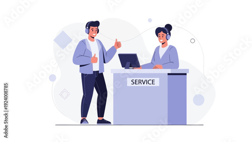 Customer Service Team, Support Center Operator with Headset, Business Communication