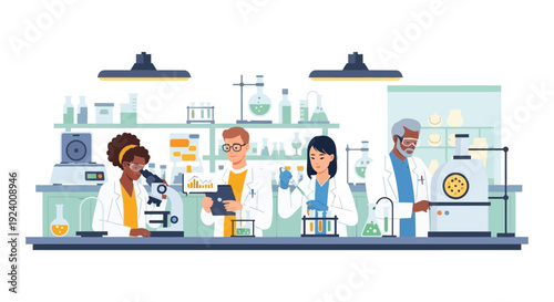 Diverse Scientists Team Working in Modern Laboratory, Conducting Research and Experiments