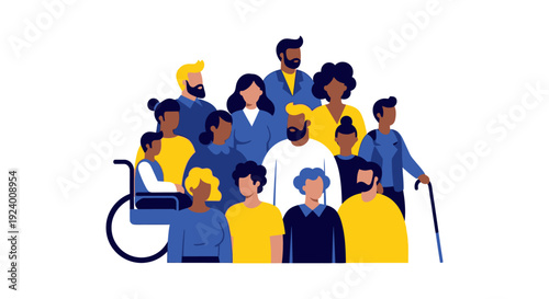 Diverse and Inclusive Community Group Illustration: People of All Ages, Abilities, and Ethnicities