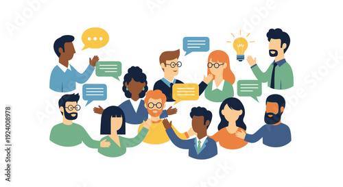 Diverse Group of People Collaborating, Discussing Ideas, and Brainstorming Solutions - Team Communication and Innovation