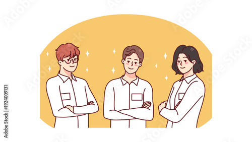 Hand drawn female leader with business team doodle icon, leadership and human resources vector illustration isolated on white background