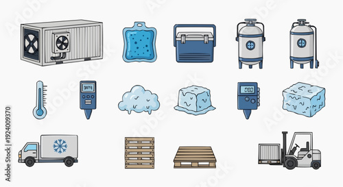 Frozen goods are transported on a pallet with cooling equipment and machinery