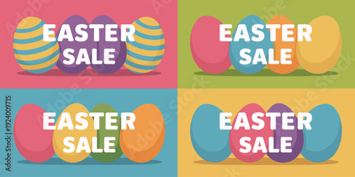 Vibrant Easter Sale Banners with Colorful Eggs for Holiday Promotions