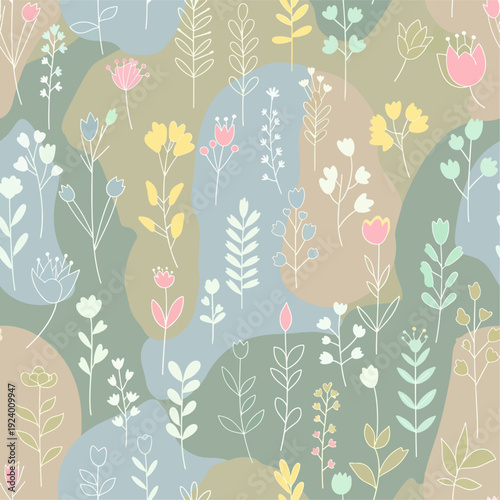 Folk style floral illustration with hand-drawn flowers and harmonious botanical balance