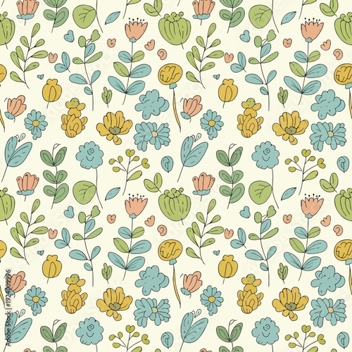 Cozy spring floral illustration with playful wildflowers and gentle textures