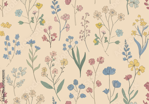 Spring inspired floral background with soft colors and delicate botanical details