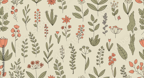 Minimal spring botanical pattern with pastel flowers and gentle layout