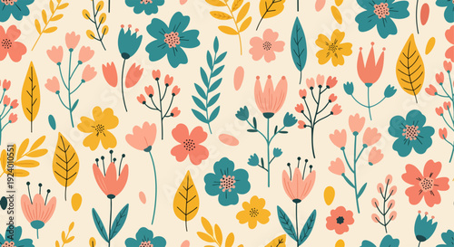 Soft floral pattern with playful blossoms and calming springtime aesthetics