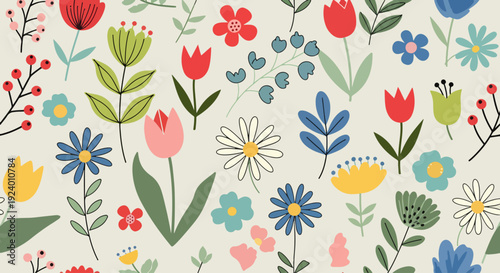 Vintage inspired floral pattern featuring pastel blossoms and cozy natural vibe