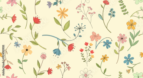 Artistic botanical seamless background with charming flowers and cozy autumn inspired palette