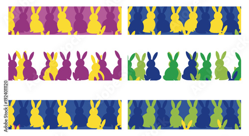 Vibrant rows of stylized rabbit silhouettes in various color combinations modern pattern