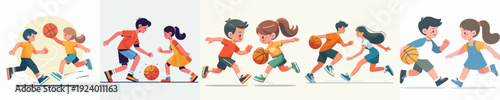Vector Illustration of Kids Playing Basketball