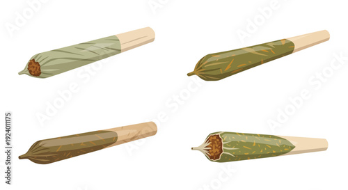 Four illustrations of hand rolled cannabis cigarettes or joints are displayed