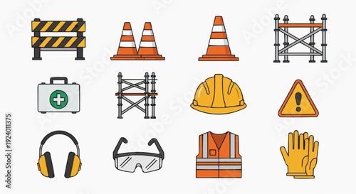 Construction site safety equipment and barriers are set up for roadwork.