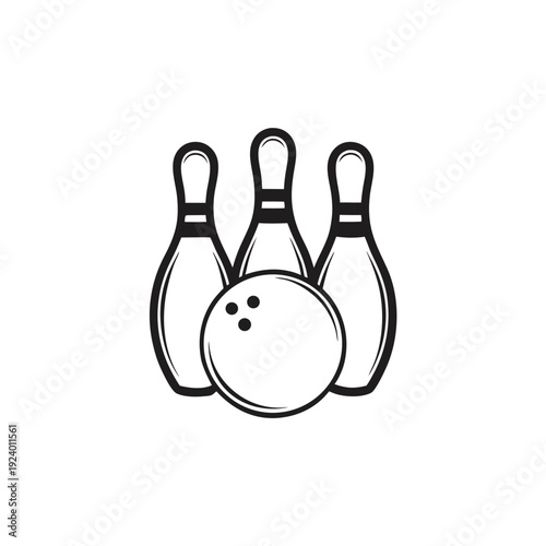 Black and white shows three pins and a bowling ball icon ready