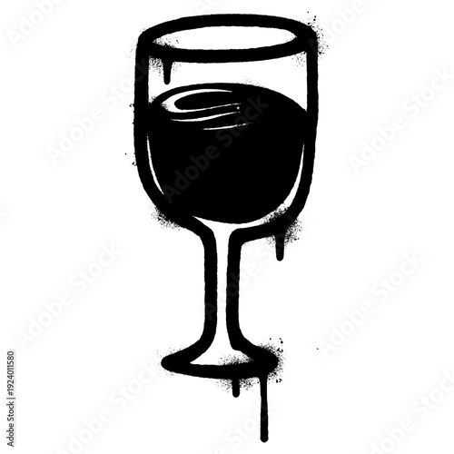 Black Spray Paint Graffiti Style cocktail Glass Illustration on White Background.