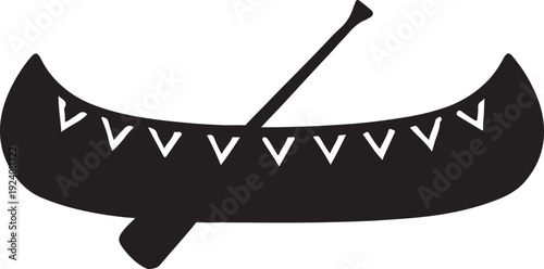 Black Canoe with White Triangles on White Background