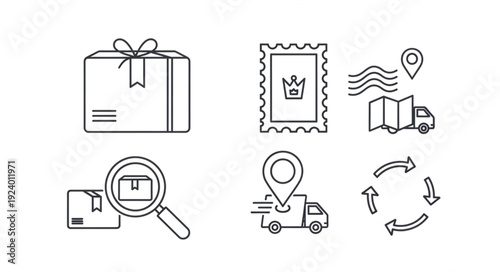 Set of icons representing shipping and delivery services.