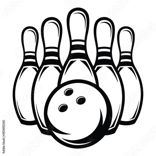 art showcases a strike in bowling with a ball and pins