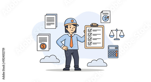 Businessman with financial analysis and legal scales illustration
