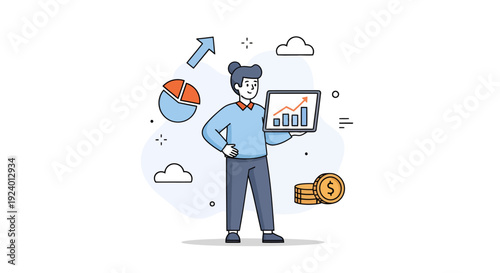 Businesswoman Presenting Financial Chart with Growth and Money