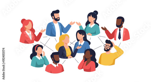 Diverse People Communicating and Networking in a Connected Social or Business Group Illustration