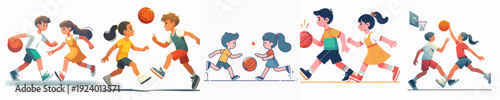 Vector Illustration of Kids Playing Basketball