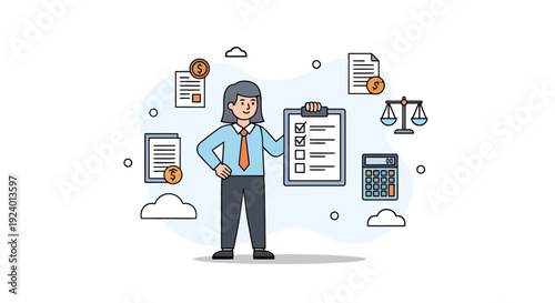 Businesswoman Analyzing Financial Reports and Data