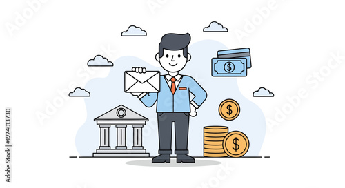 Businessman with Money and Banking Elements Illustration