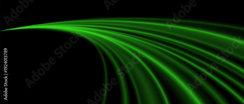 Abstract green light fast speed curve motion on black technology luxury background vector