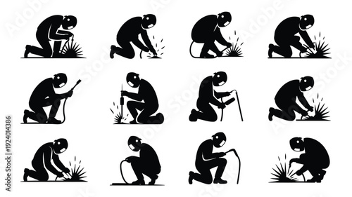 Monkey gardening illustrations black silhouettes various poses kneeling digging watering plants gardening tools