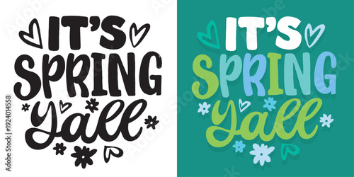 Hello spring! Funny hand drawn doodle lettering quote about Spring Time. Lettering for t-shirt design, mug print, bag print, clothes fashion. 100% hand drawn vector image.
