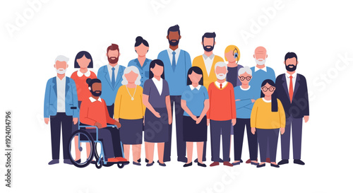 Diverse Multigenerational and Multi-ethnic Group of People with Disability Inclusion: Inclusive Community and Business Vector Illustration