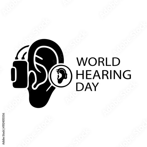 Hearing Aid and Ear Symbol Silhouette Vector