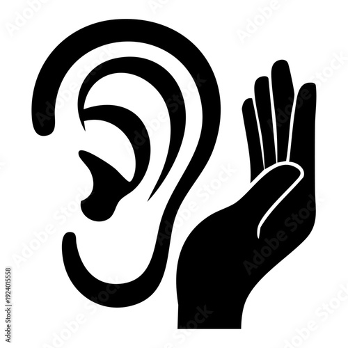 World Hearing Day Awareness Cupped Hand Listening Vector